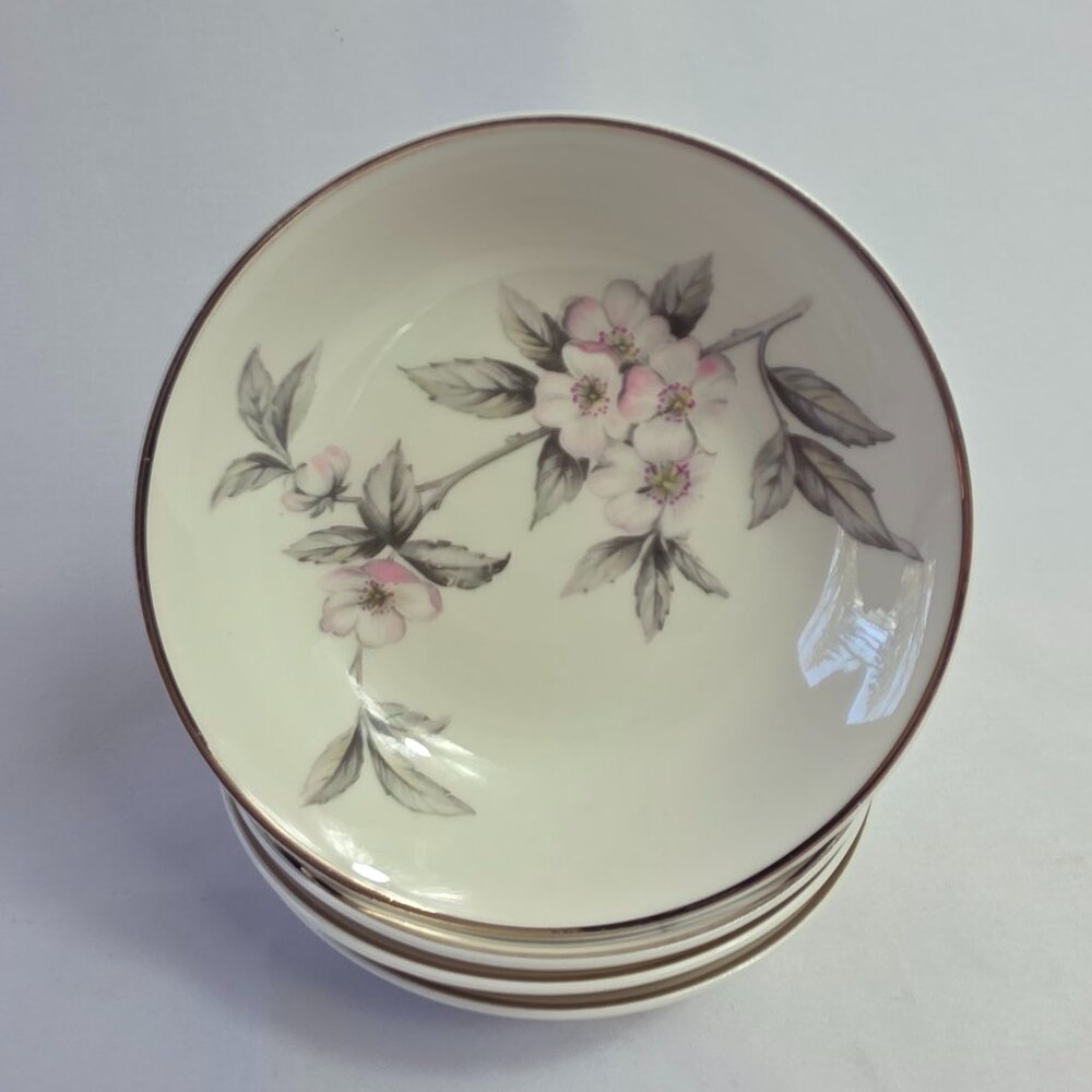 FOUR Manor House Spring Glory Fruit Bowls Pink & White Floral Gray Leaves